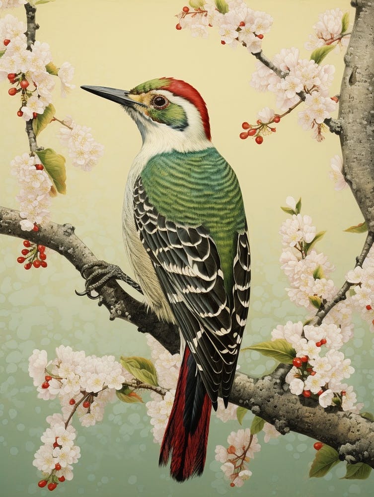 Ohara Koson Inspired Bird Painting Woodpecker 3