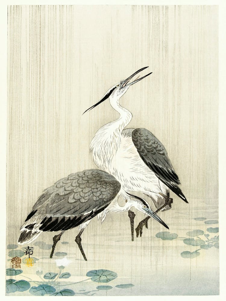 Two Herons In The Rain (1900 1910), Ohara Koson