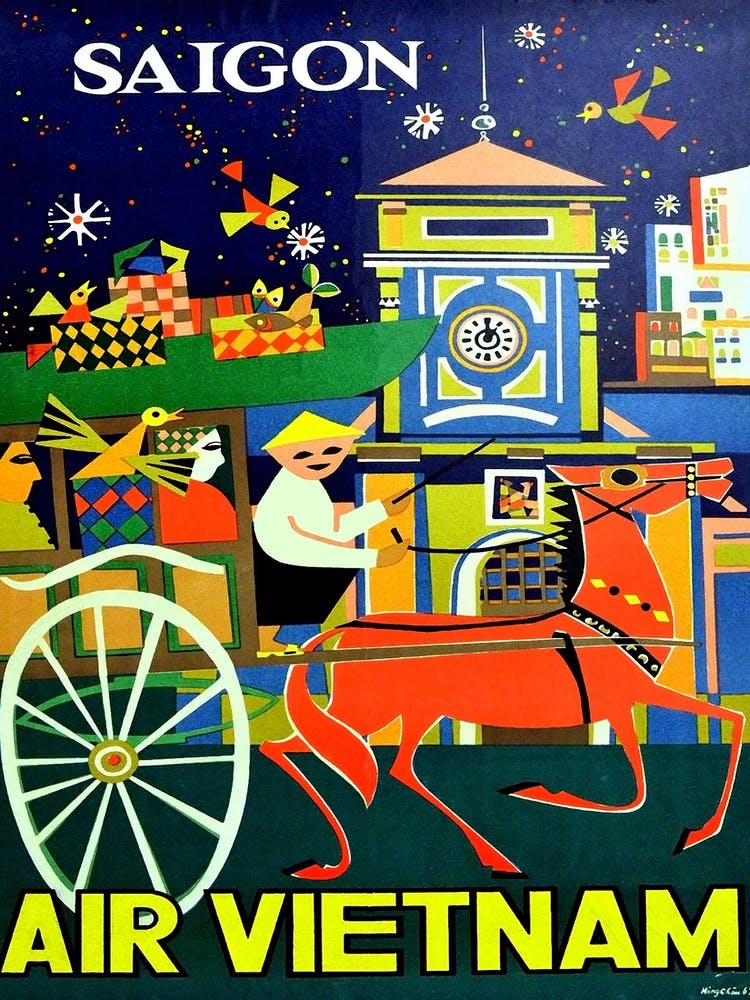 Saigon, Vietnam, Vintage Travel Poster