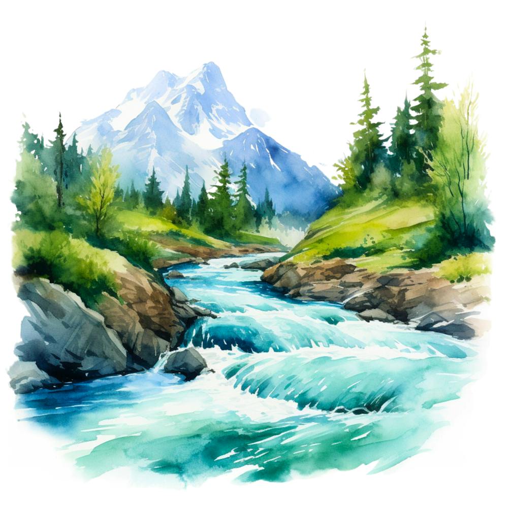 Watercolor Mountain Stream 5