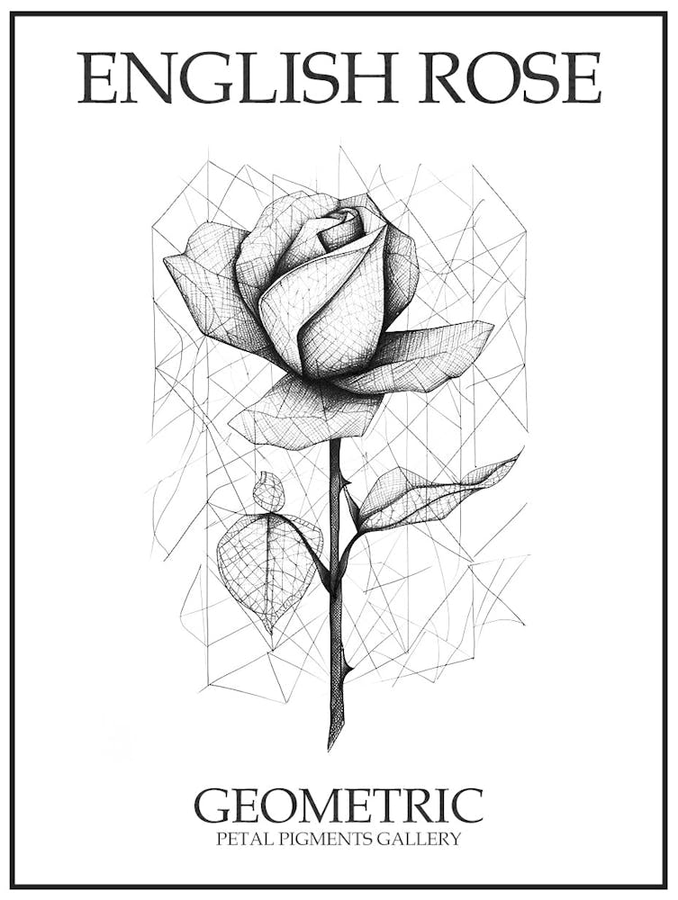 English Rose Geometric Line Drawing 2 Poster