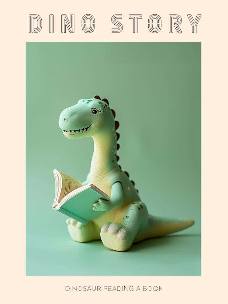Pastel Green Toy Dinosaur Reading A Book Poster