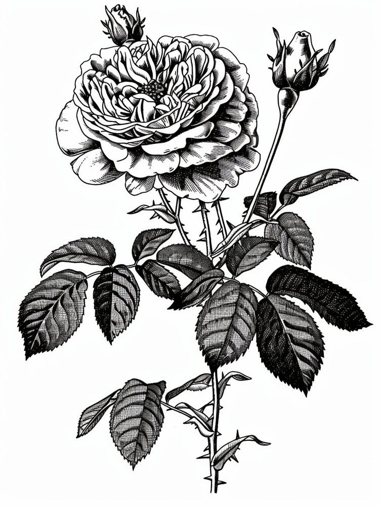 Black And White Rose Line Drawing 11
