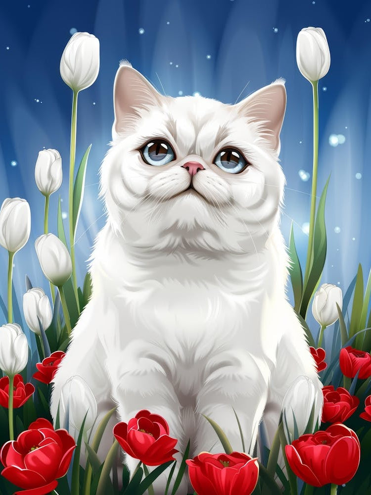 Cat In Tulips