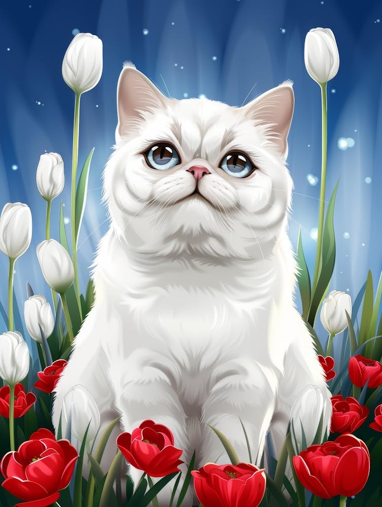 Cat In Tulips