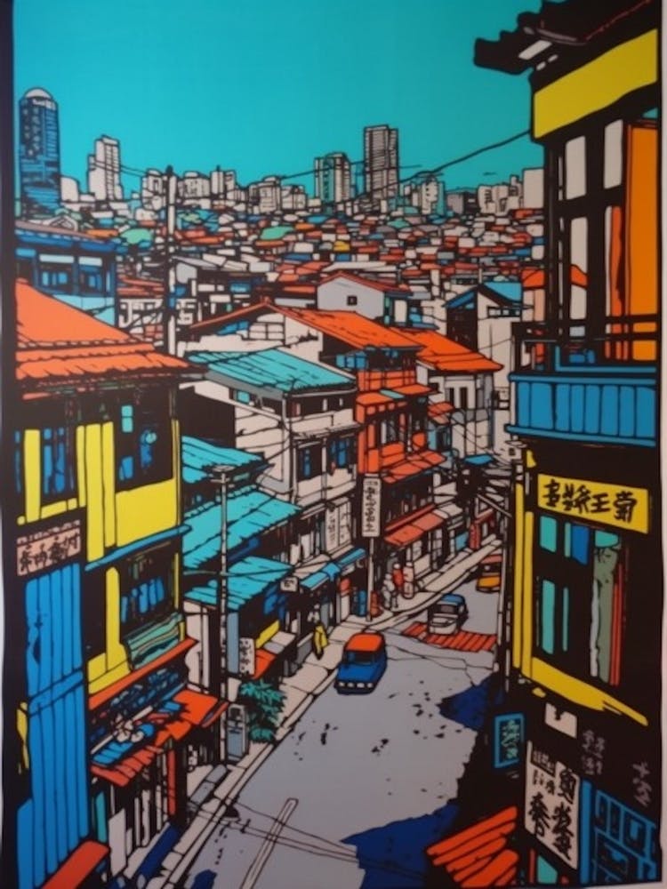 Window View Of Seoul South Korea In The Style Of Pop Art 4
