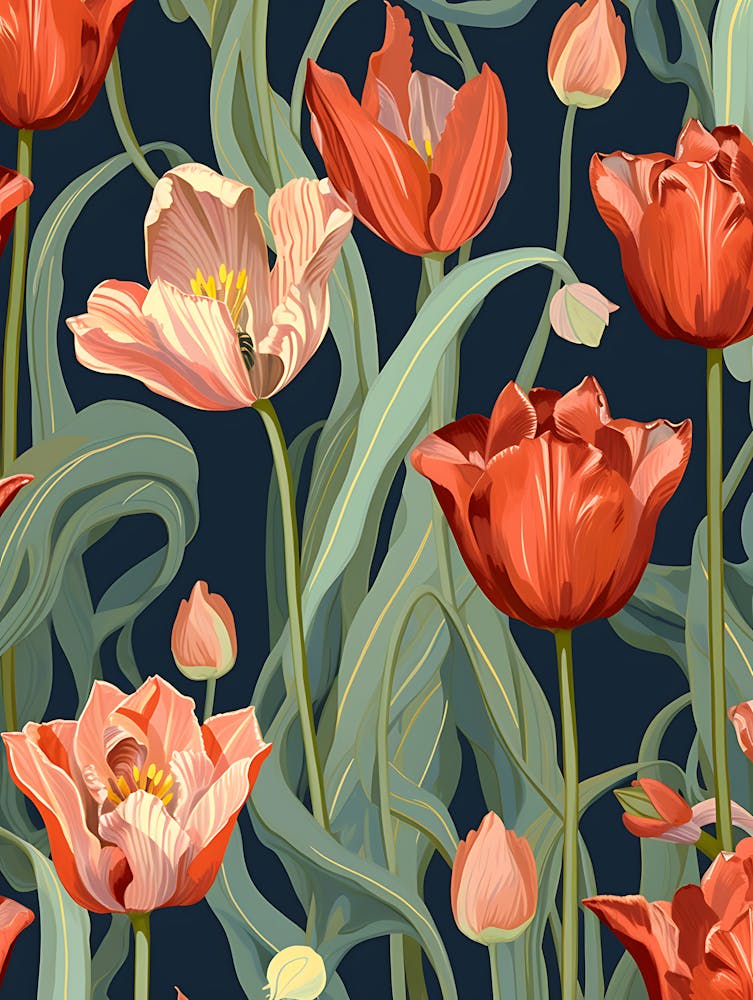 Seamless Pattern With Tulips 1