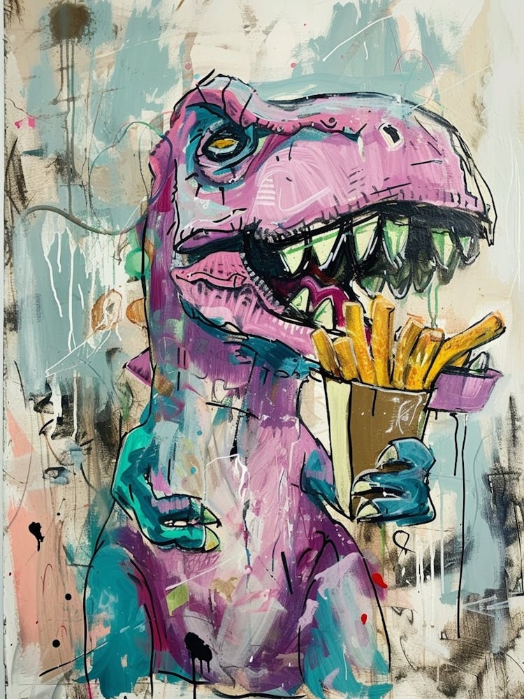 Dinosaur Eating Fries Abstract Graffiti Style 3