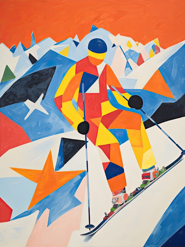 Skifahrer Gemälde Bunte Illustration