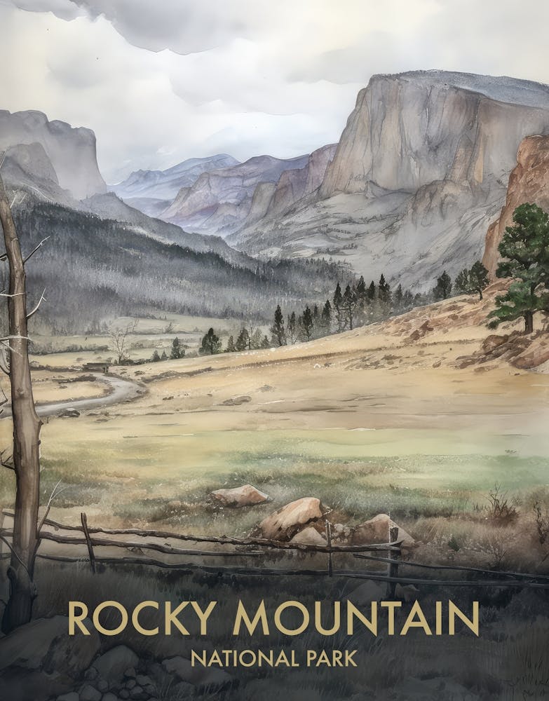 Rocky Mountain National Park Watercolour Vintage Travel Poster 4
