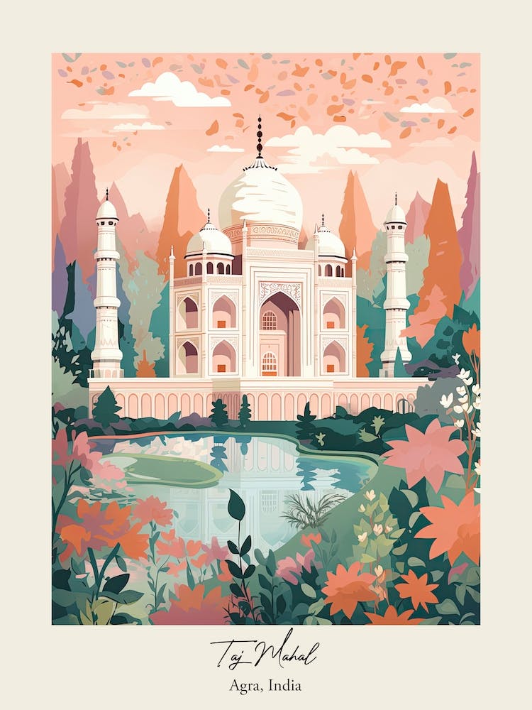 Taj Mahal   Agra, India   Cute Botanical Illustration Travel 3 Poster