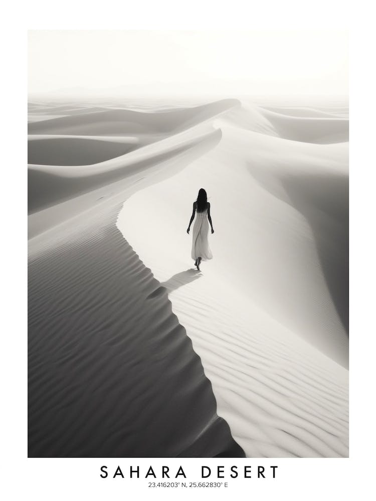 Poster Of Sahara Desert, Black And White Analogue Photograph 2
