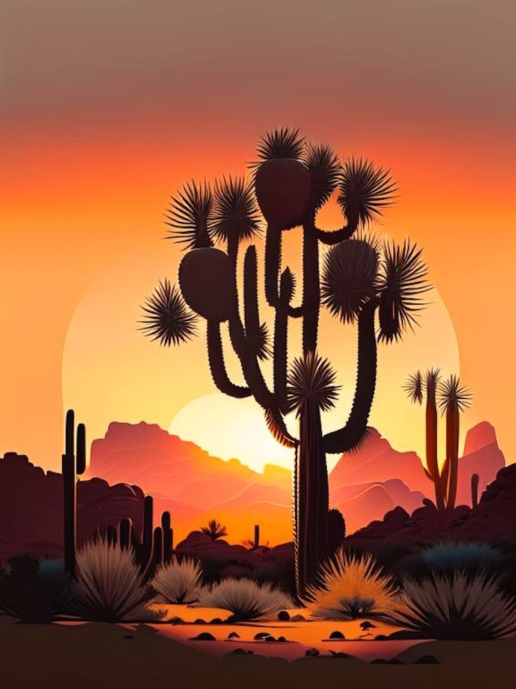 Joshua Trees At Sunrise Retro Illustration (3)