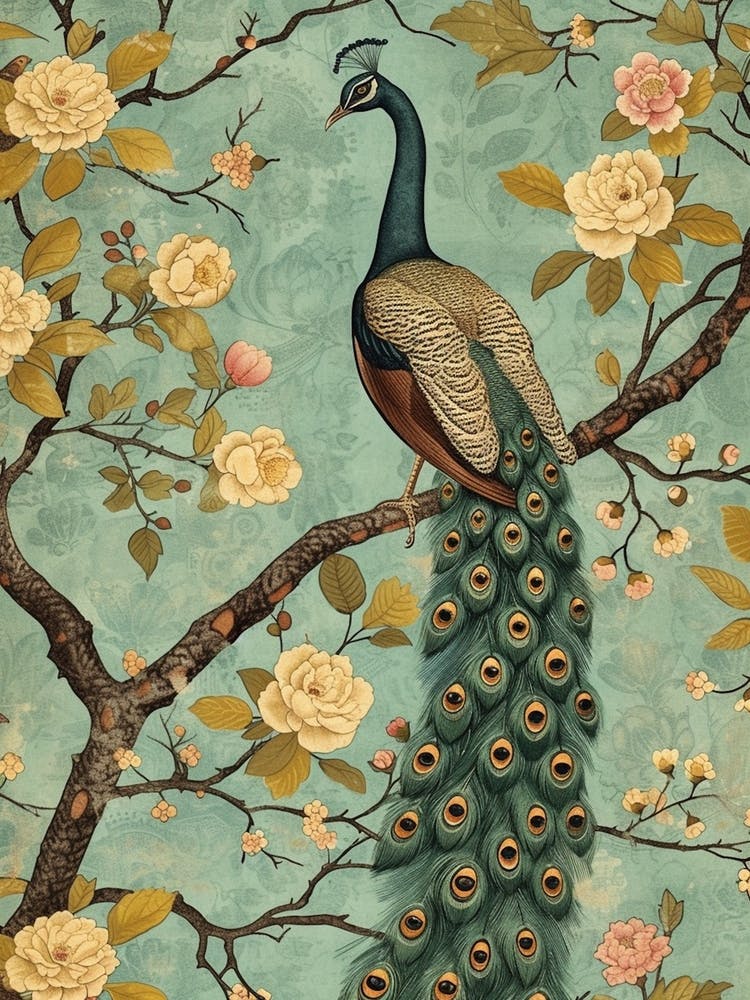 Vintage Blue Peacock Wallpaper Style 2