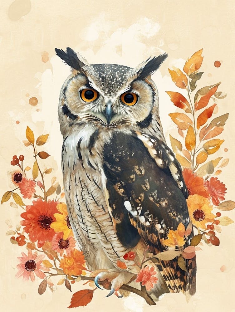 Collared Scops Owl Japanese Painting 5