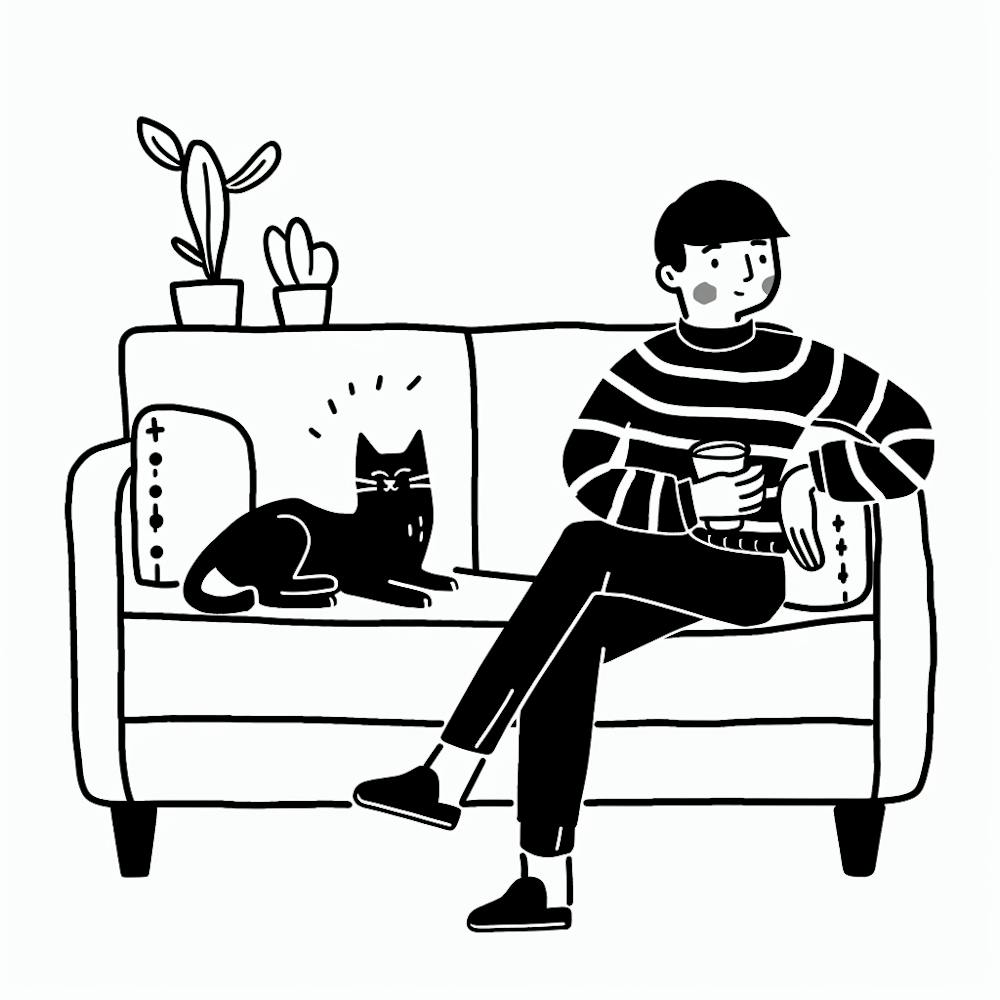 Sitting On Couch With Cat