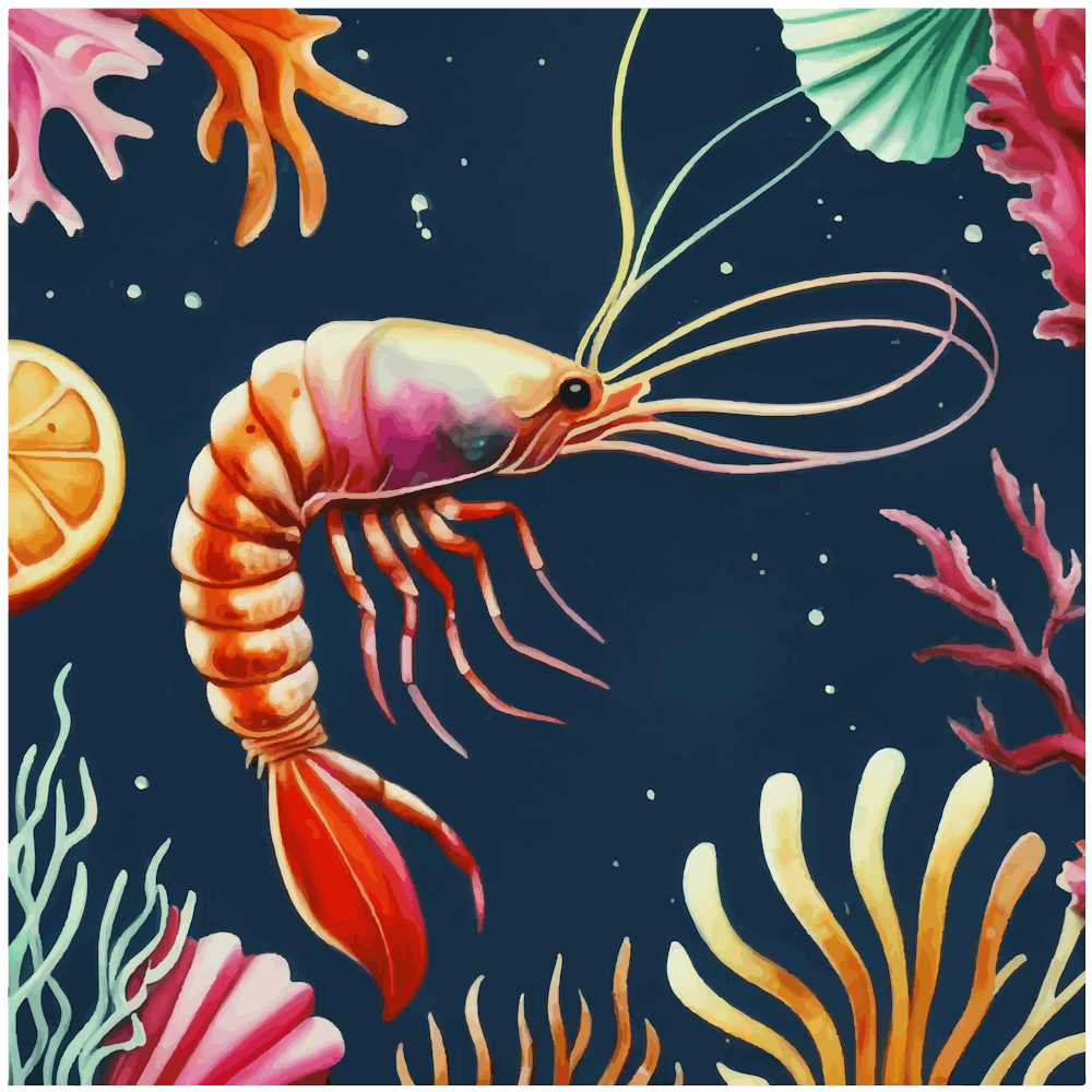 Shrimp And Corals, Paradise Watercolor