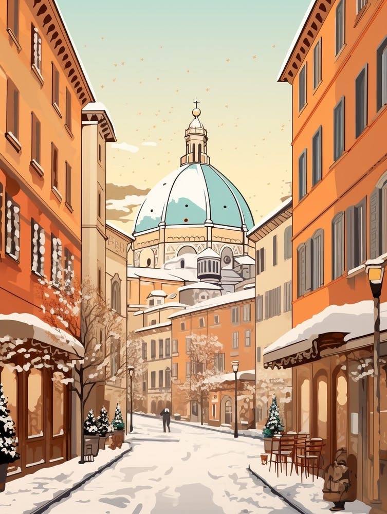 Vintage Winter Travel Illustration Florence Italy 2