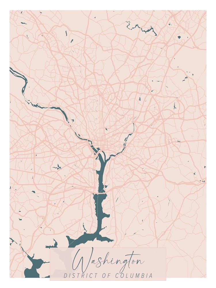 Washington DC Pink and Blue Cute Script Street Map 1