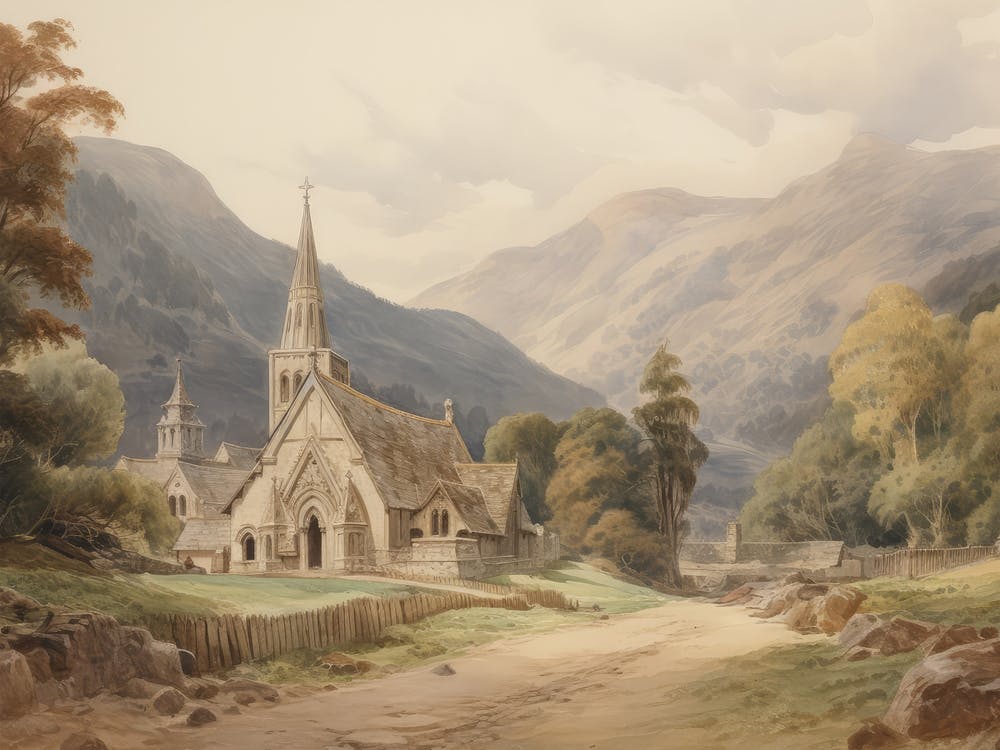 European Countryside Vintage Painting