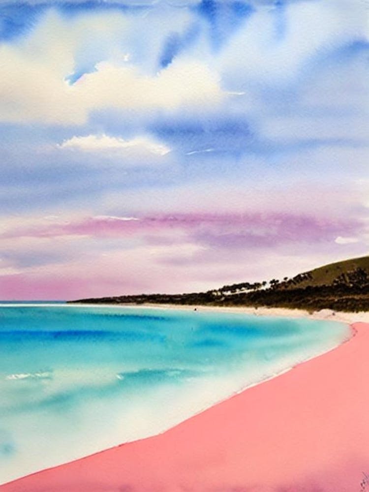 Dunsborough Beach, Australia Pink Watercolour