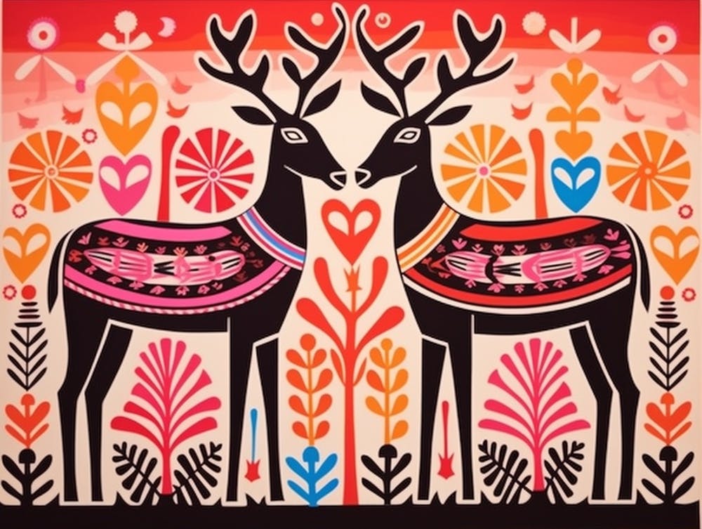 Saiga Antelope Folk Style Animal Illustration
