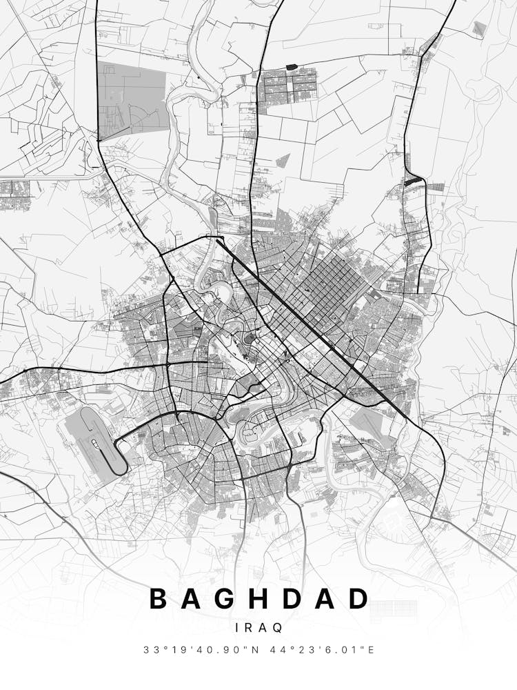 Baghdad Iraq White Map 1