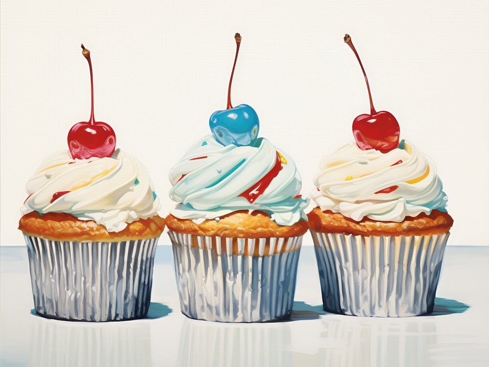 Three Cupcakes, Food, Dessert, Pastel Colors, Preppy Aesthetic, Trendy