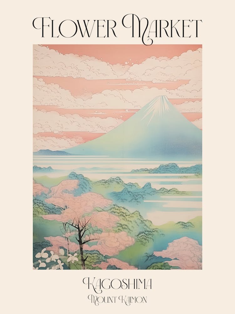 Flower Market Mount Kaimon In Kagoshima, Japanese Landscape 3 Poster