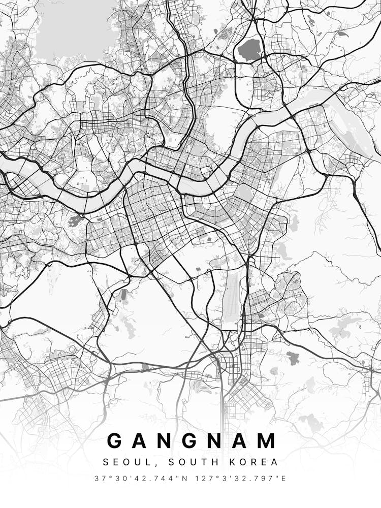Gangnam Seoul South Korea White Map