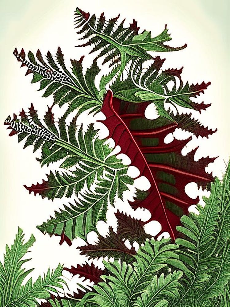 Japanese Holly Fern Vintage Botanical Poster