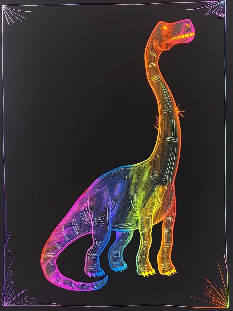 Abstract Neon Line Illustration Brachiosaurus 3