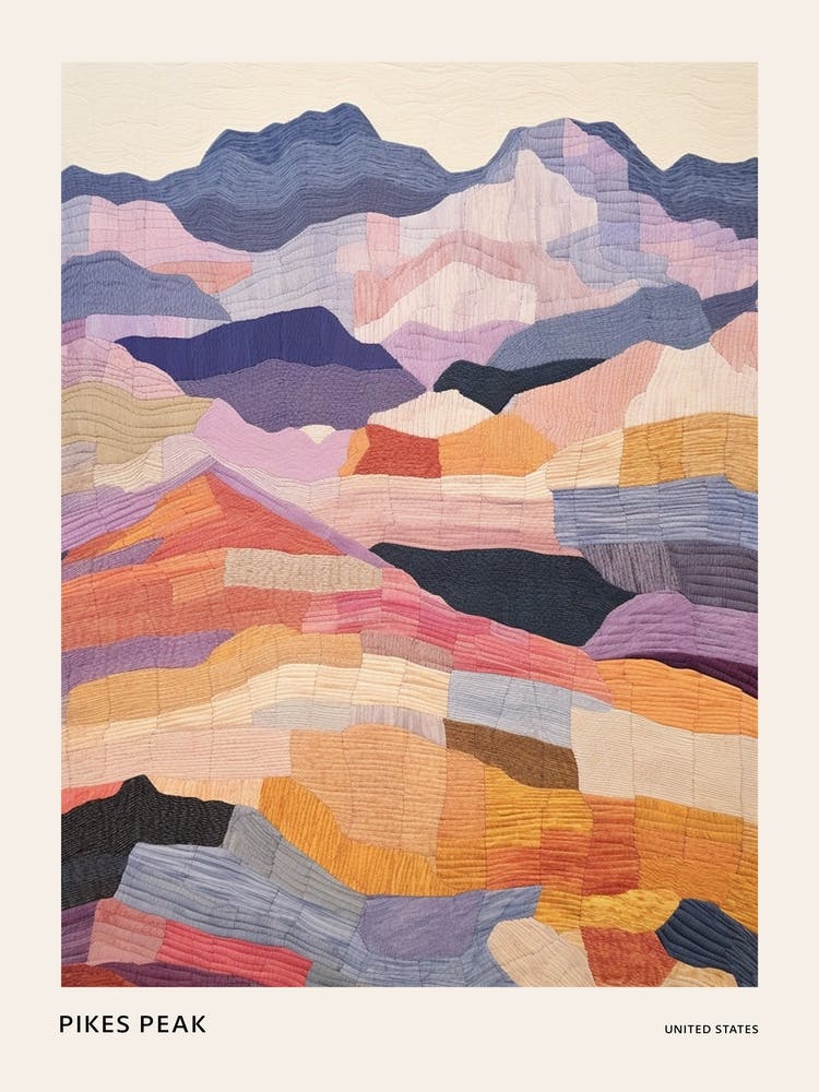 Pikes Peak United States 2 Colourful Mountain Illustration Poster