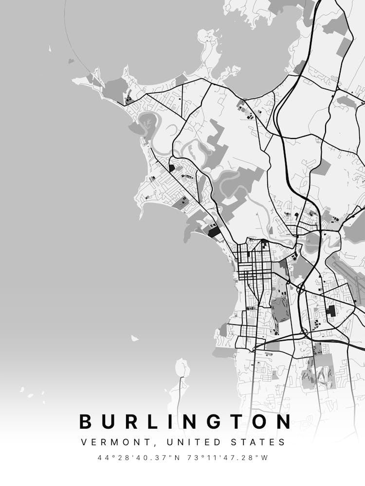Burlington Vermont United States White Map 1