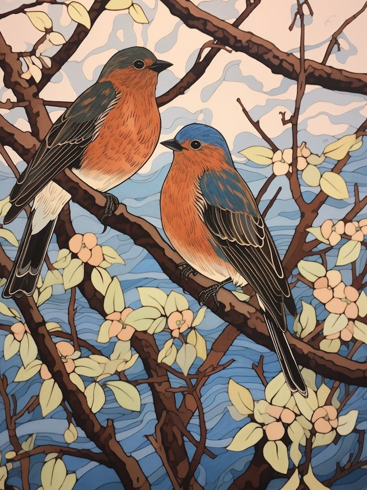 Art Nouveau Birds Poster Eastern Bluebird 1