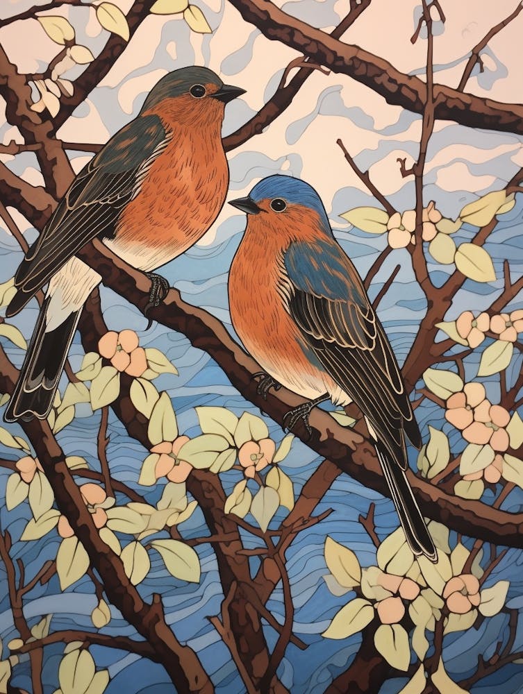 Art Nouveau Birds Poster Eastern Bluebird 1
