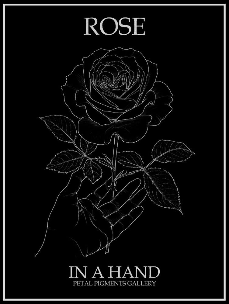 Rose In A Hand Line Drawing 2 Poster Inverted