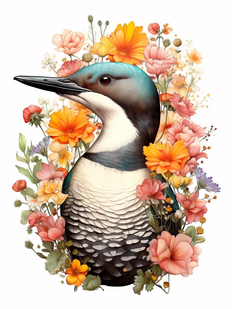 Bird With A Flower Crown Common Loon 2