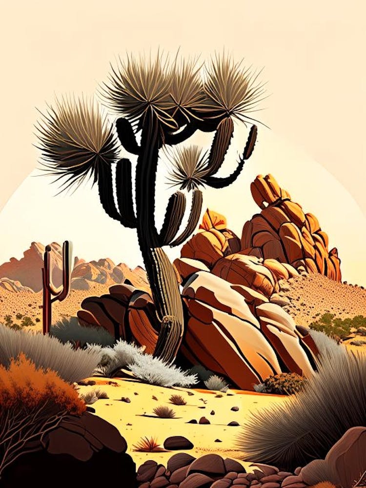 Joshua Tree In Rocky Landscape Vintage Botanical Line Drawing  (5)