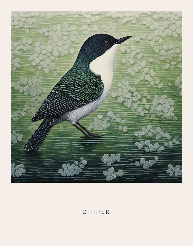 Peinture d'oiseau inspirée d'Ohara Koson Cincle 3 Affiche