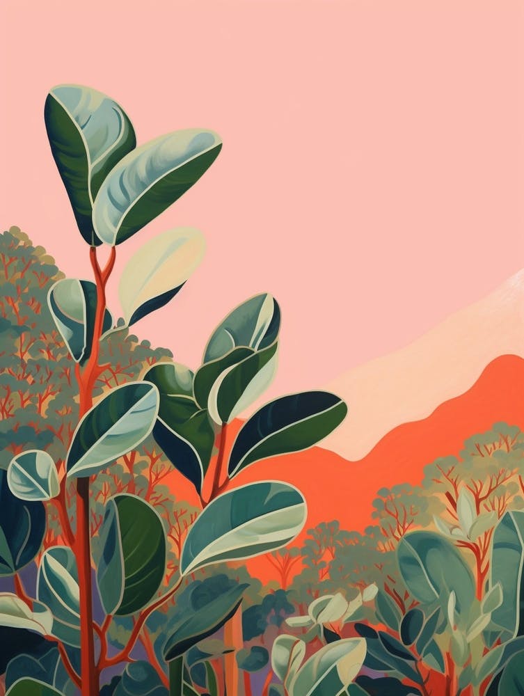 Boho Plant Painting Rubber Tree Ficus 5