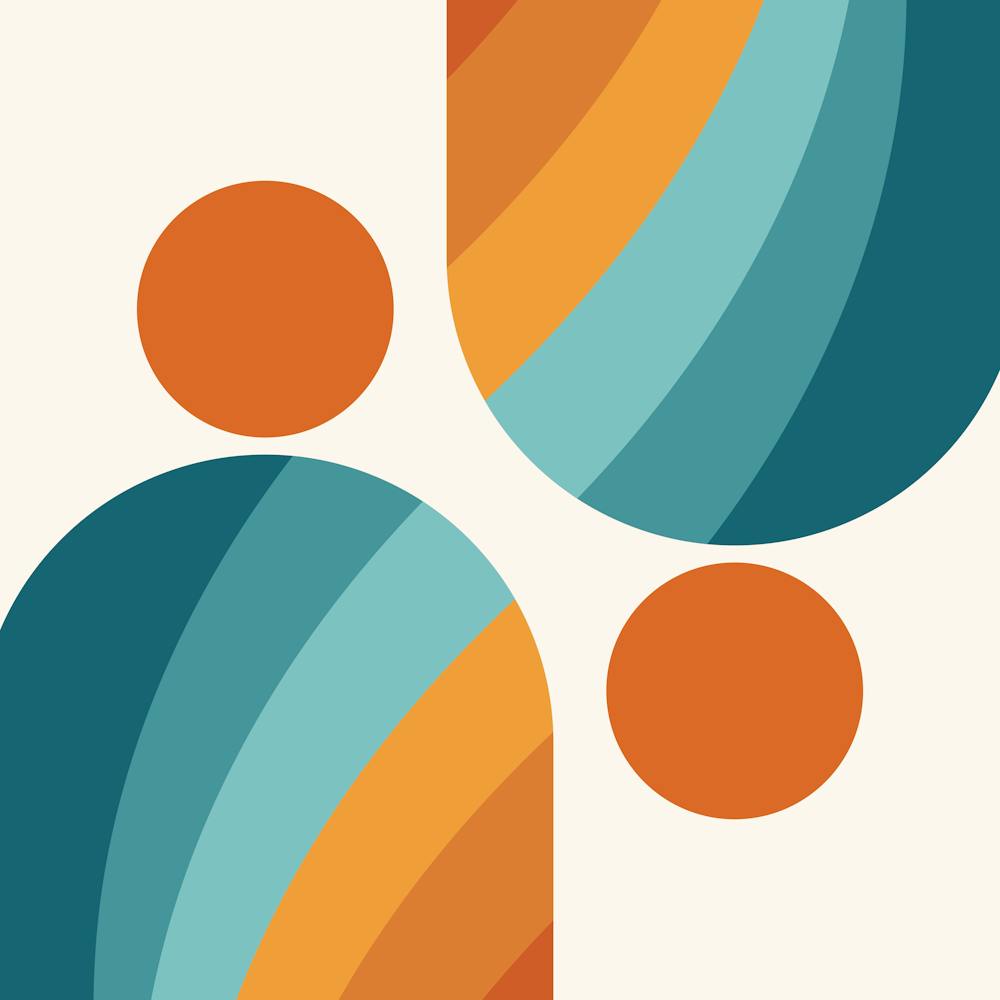 MidCentury Modern Geometric Arch A1 In Teal Sage Orange 02