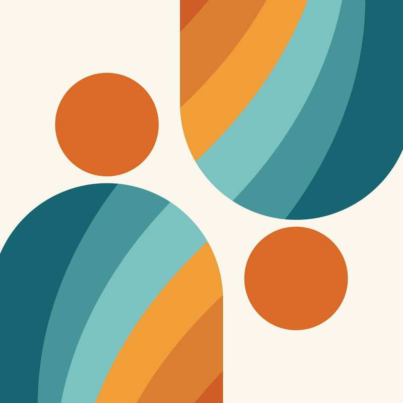 MidCentury Modern Geometric Arch A1 In Teal Sage Orange 02