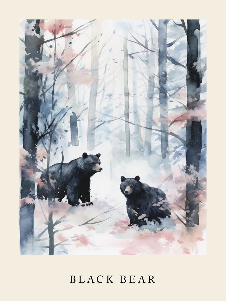 Winter Watercolour Black Bear 4 Poster