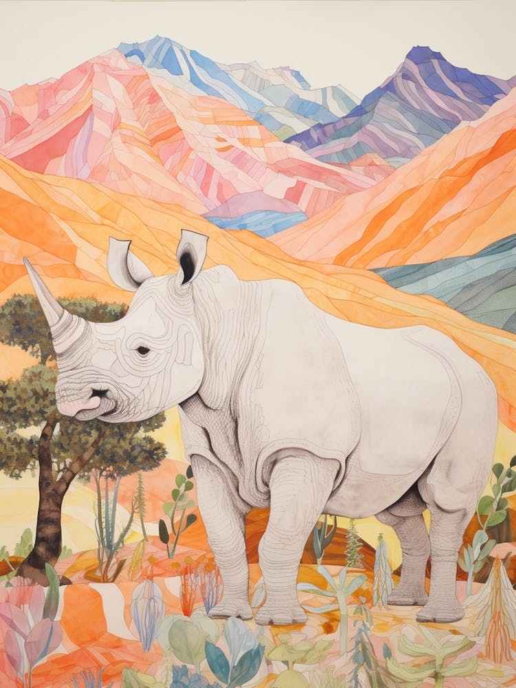 Pencil Style Illustration Of Colourful Rhino 2