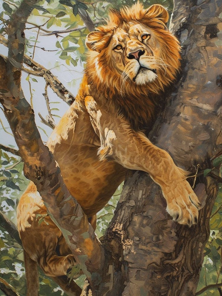 African Lion Climbing A Tree Acrylic Painting 3