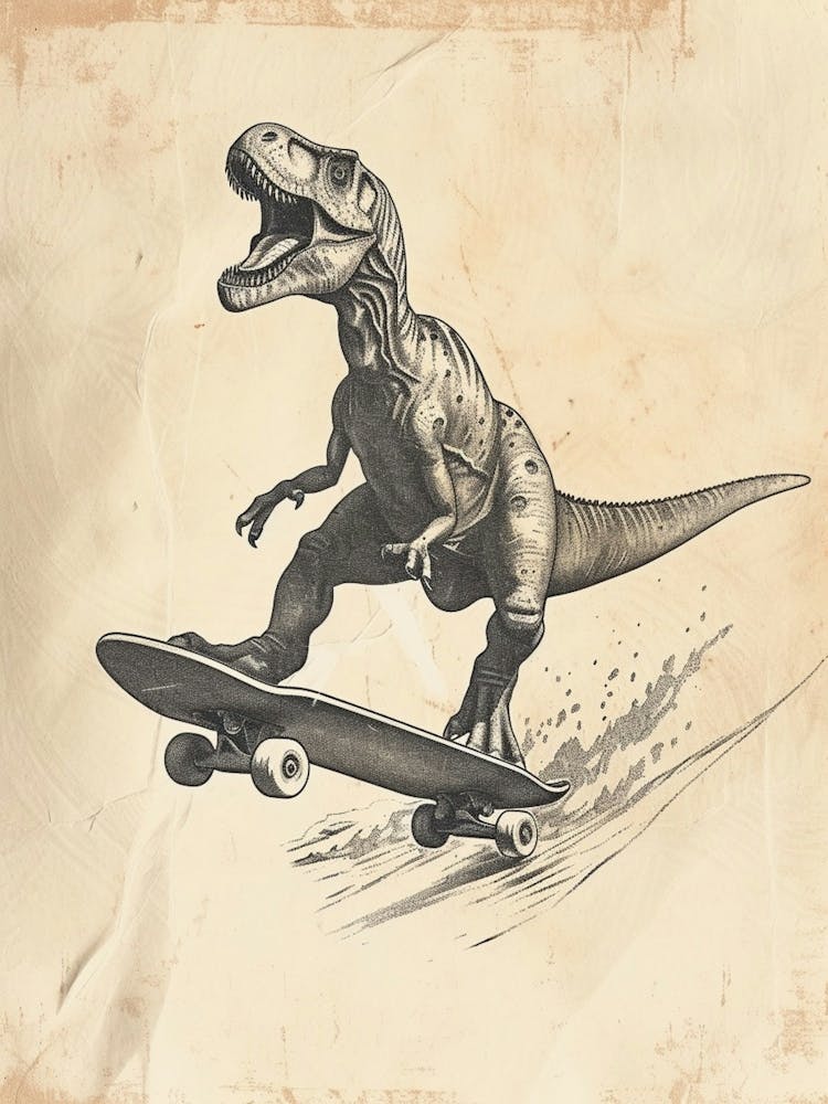Vintage Dimorphodon Dinosaur On A Skateboard  1