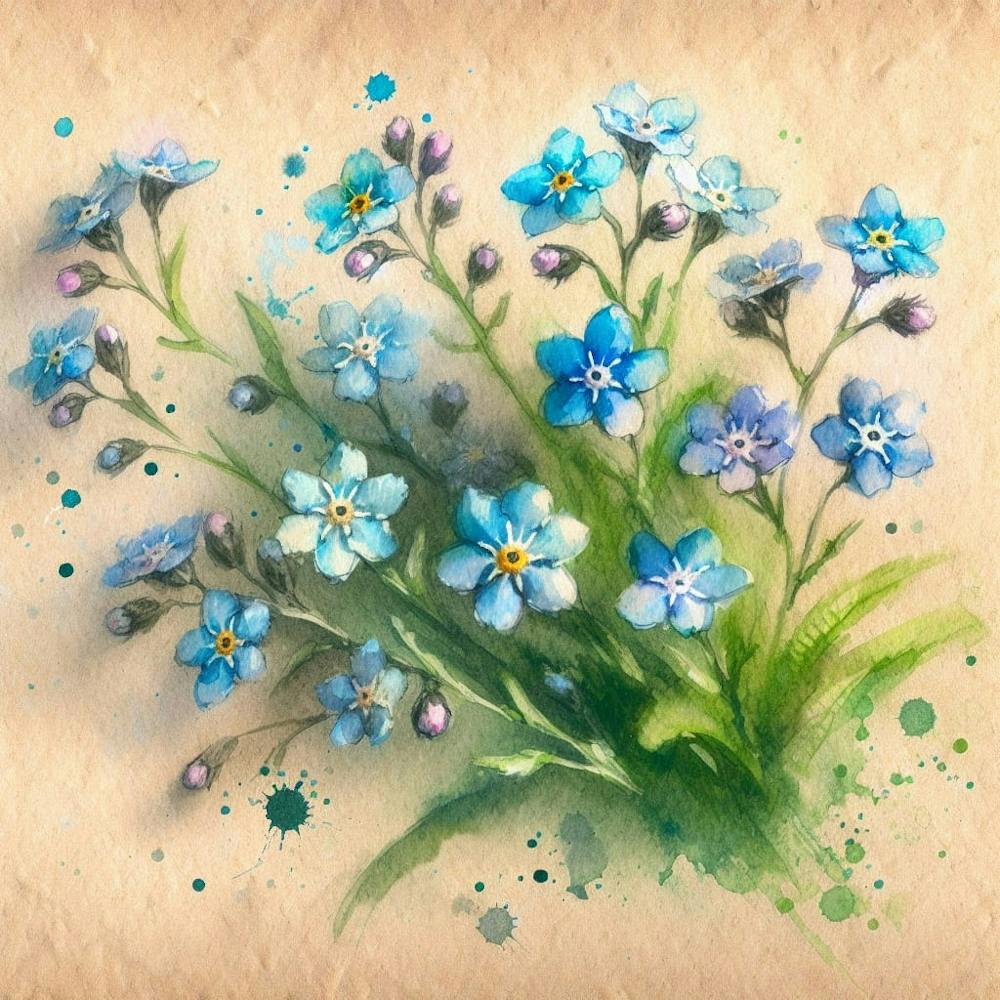 Watercolor Of Blue Flowers