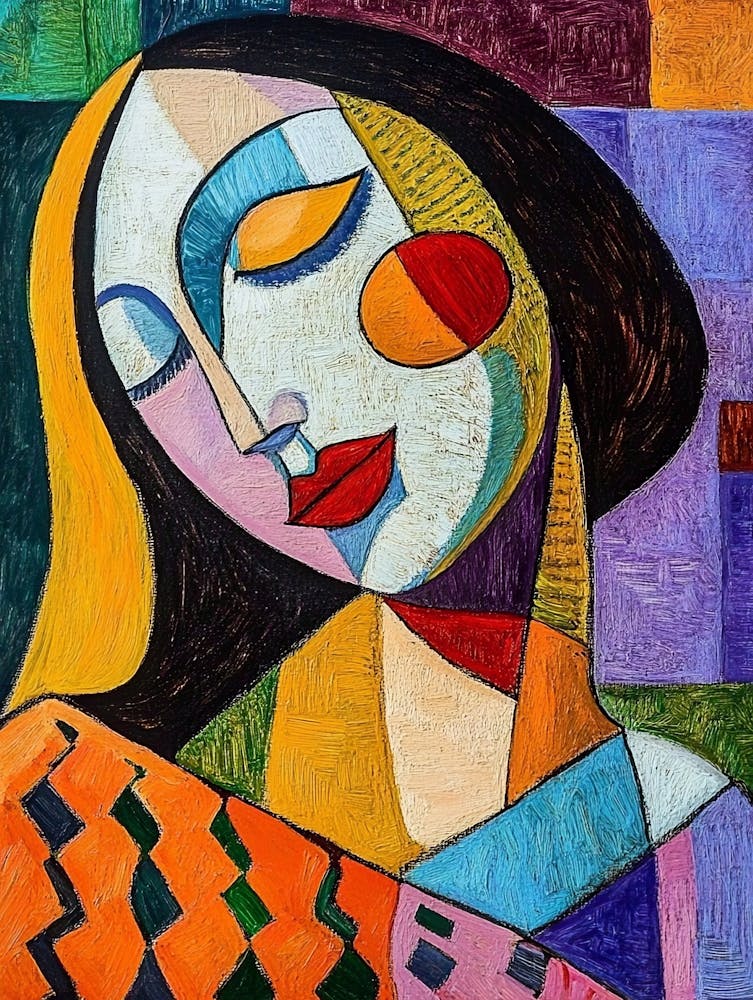 Girl Oil Painting The Collection Of Colorful Oil Paintings Is A Background From Thailand, Pablo Picasso, Geometric Shapes