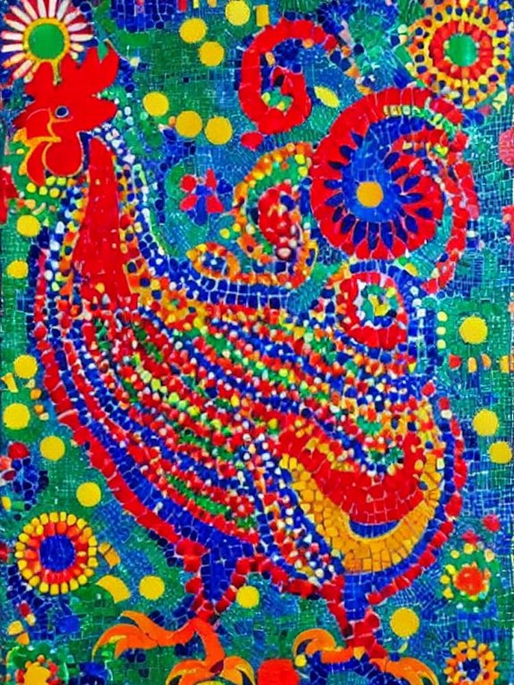 Rooster Yayoi Kusama Style Illustration Bird